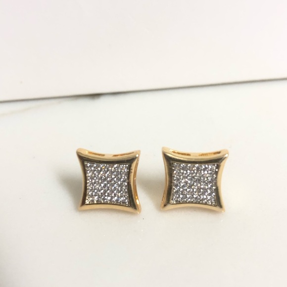 18k Gold Filled CZ Bid Square Stud Earrings - Picture 2 of 8